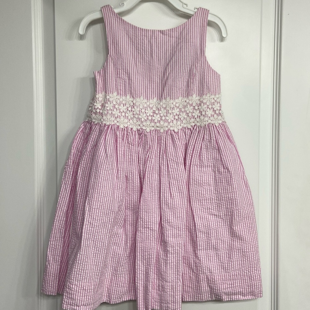 Polo Ralph Lauren Girls Dress Pink/White Seersucker 4/4T sleeveless